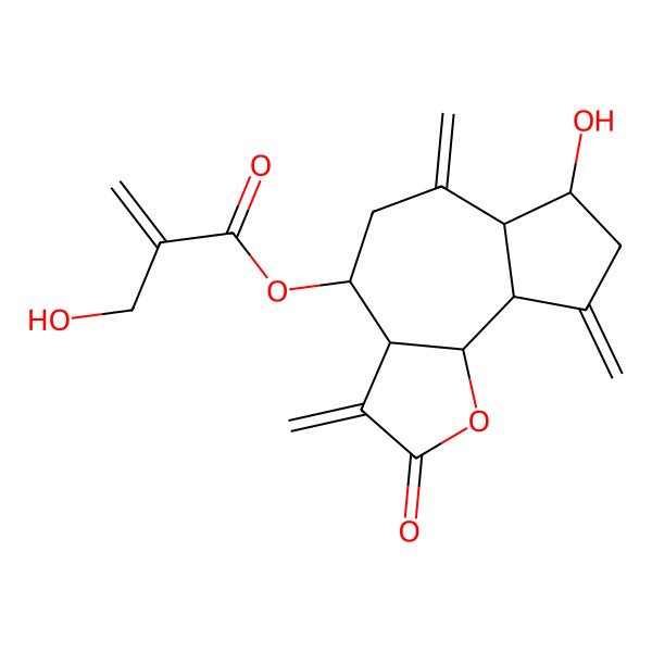 2D Structure of (7-Hydroxy-3,6,9-trimethylidene-2-oxo-3a,4,5,6a,7,8,9a,9b-octahydroazuleno[4,5-b]furan-4-yl) 2-(hydroxymethyl)prop-2-enoate
