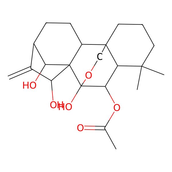 2D Structure of (7,9,18-Trihydroxy-12,12-dimethyl-6-methylidene-17-oxapentacyclo[7.6.2.15,8.01,11.02,8]octadecan-10-yl) acetate
