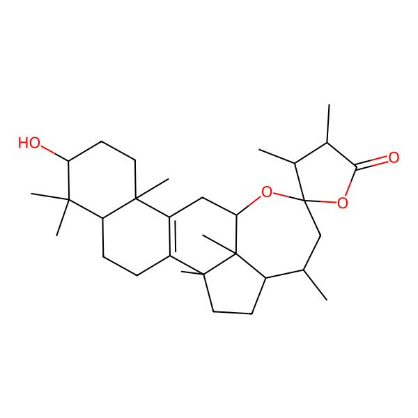 2D Structure of 7-Hydroxy-1,3',4',6,6,10,17,21-octamethylspiro[14-oxapentacyclo[11.7.1.02,11.05,10.018,21]henicos-2(11)-ene-15,5'-oxolane]-2'-one