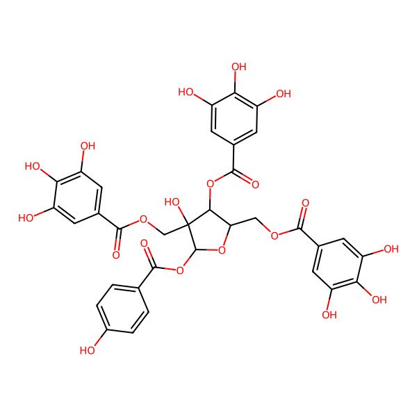 2D Structure of [(2R,3R,4R,5S)-4-hydroxy-5-(4-hydroxybenzoyl)oxy-3-(3,4,5-trihydroxybenzoyl)oxy-4-[(3,4,5-trihydroxybenzoyl)oxymethyl]oxolan-2-yl]methyl 3,4,5-trihydroxybenzoate