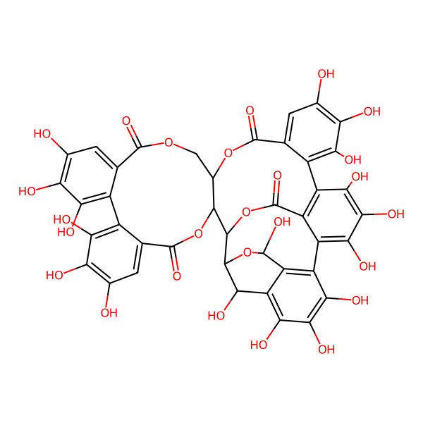 2D Structure of (1R,2R,20S,40S,42S,46S)-7,8,9,12,13,14,25,26,27,30,31,32,35,36,37,40,46-heptadecahydroxy-3,18,21,41,43-pentaoxanonacyclo[27.13.3.138,42.02,20.05,10.011,16.023,28.033,45.034,39]hexatetraconta-5,7,9,11,13,15,23,25,27,29(45),30,32,34(39),35,37-pentadecaene-4,17,22,44-tetrone