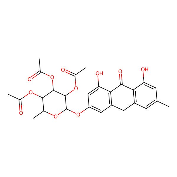 2D Structure of [(2S,3S,4R,5R,6S)-4,5-diacetyloxy-6-[(4,5-dihydroxy-7-methyl-10-oxo-9H-anthracen-2-yl)oxy]-2-methyloxan-3-yl] acetate