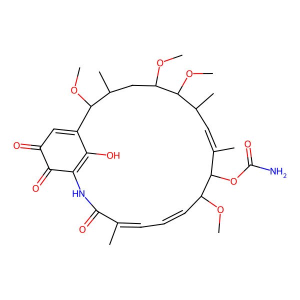 2D Structure of (22-Hydroxy-8,13,14,17-tetramethoxy-4,10,12,16-tetramethyl-3,20,21-trioxo-2-azabicyclo[16.3.1]docosa-1(22),4,6,10,18-pentaen-9-yl) carbamate