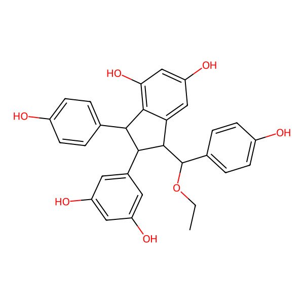 2D Structure of (1R,2S,3R)-2-(3,5-dihydroxyphenyl)-1-[(S)-ethoxy-(4-hydroxyphenyl)methyl]-3-(4-hydroxyphenyl)-2,3-dihydro-1H-indene-4,6-diol
