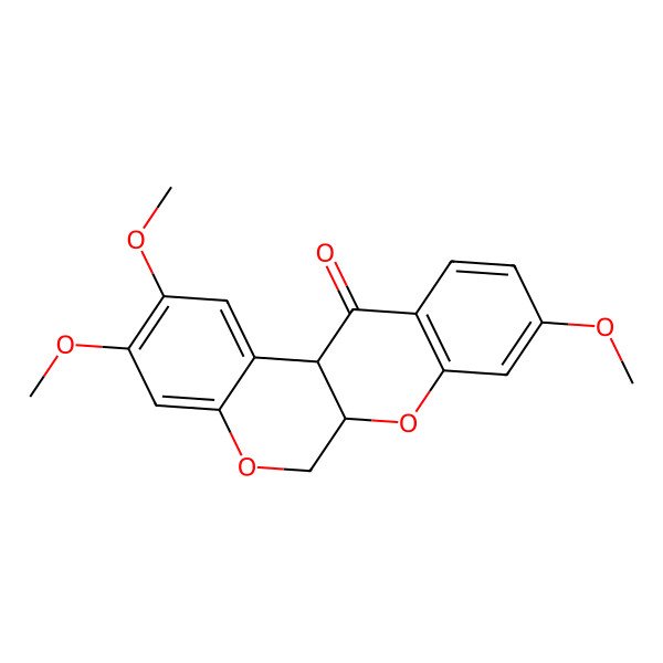2D Structure of [1]Benzopyrano[3,4-b][1]benzopyran-12(6H)-one, 6a,12a-dihydro-2,3,9-trimethoxy-, (6aS-cis)-