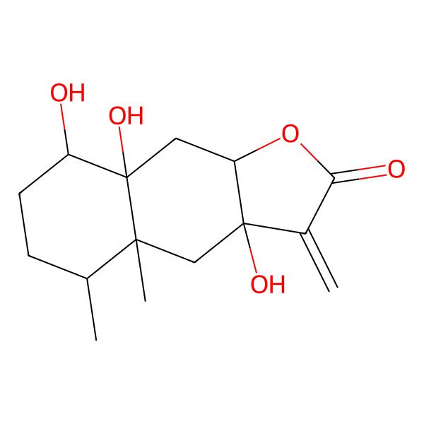 2D Structure of 1beta,7alpha,10alpha-Trihydroxyeremophil-11(13)-en-12,8beta-olide