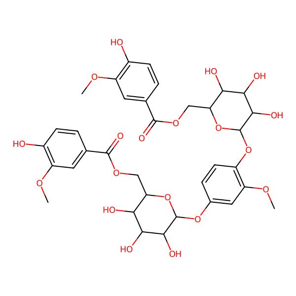 2D Structure of [(2R,3S,4S,5R,6S)-3,4,5-trihydroxy-6-[3-methoxy-4-[(2S,3R,4S,5S,6R)-3,4,5-trihydroxy-6-[(4-hydroxy-3-methoxybenzoyl)oxymethyl]oxan-2-yl]oxyphenoxy]oxan-2-yl]methyl 4-hydroxy-3-methoxybenzoate