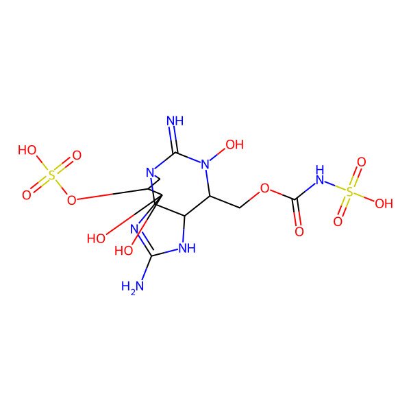 2D Structure of [(3aS,4R,9S,10aS)-2-amino-5,10,10-trihydroxy-6-imino-9-sulfooxy-3a,4,8,9-tetrahydro-3H-pyrrolo[1,2-c]purin-4-yl]methoxycarbonylsulfamic acid