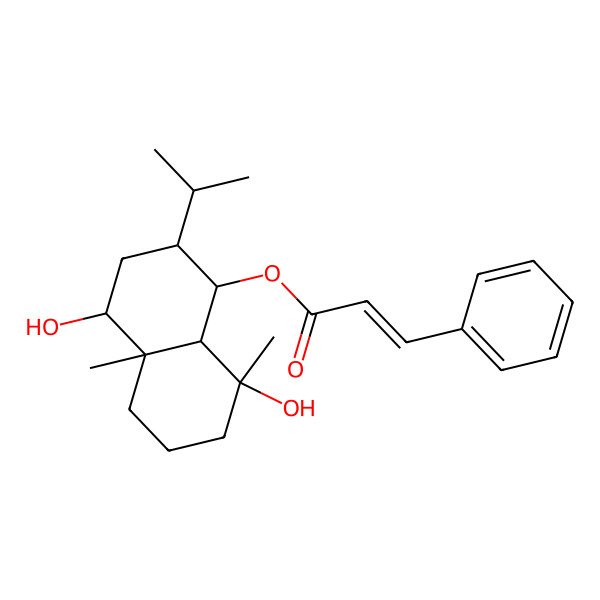 2D Structure of (4,8-Dihydroxy-4a,8-dimethyl-2-propan-2-yl-1,2,3,4,5,6,7,8a-octahydronaphthalen-1-yl) 3-phenylprop-2-enoate