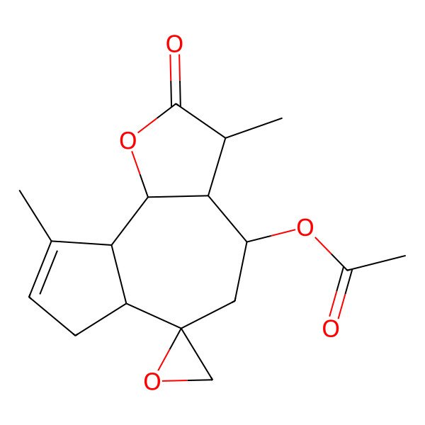 2D Structure of [(3S,3aR,4S,6S,6aR,9aR,9bS)-3,9-dimethyl-2-oxospiro[3,3a,4,5,6a,7,9a,9b-octahydroazuleno[4,5-b]furan-6,2'-oxirane]-4-yl] acetate