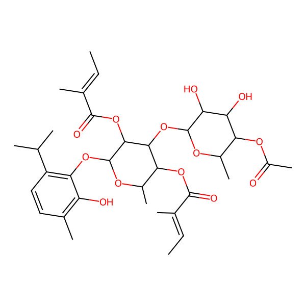 2D Structure of [(2R,3R,4S,5R,6S)-4-[(2S,3R,4R,5R,6R)-5-acetyloxy-3,4-dihydroxy-6-methyloxan-2-yl]oxy-6-(2-hydroxy-3-methyl-6-propan-2-ylphenoxy)-2-methyl-5-[(Z)-2-methylbut-2-enoyl]oxyoxan-3-yl] (Z)-2-methylbut-2-enoate