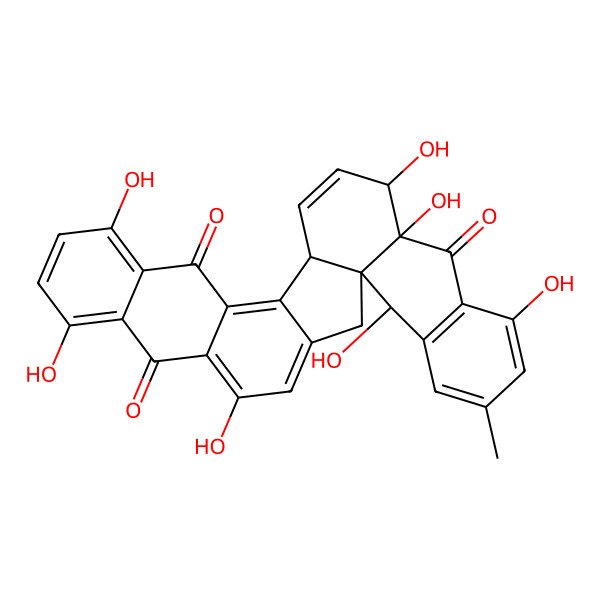 2D Structure of (1S,17R,20R,21R,29S)-5,9,12,20,21,24,29-heptahydroxy-26-methylheptacyclo[15.12.0.01,21.03,16.06,15.08,13.023,28]nonacosa-3,5,8,10,12,15,18,23(28),24,26-decaene-7,14,22-trione