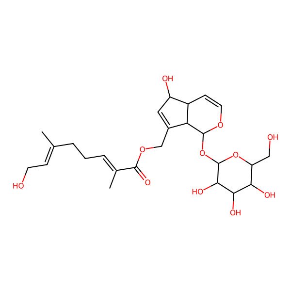 2D Structure of [5-Hydroxy-1-[3,4,5-trihydroxy-6-(hydroxymethyl)oxan-2-yl]oxy-1,4a,5,7a-tetrahydrocyclopenta[c]pyran-7-yl]methyl 8-hydroxy-2,6-dimethylocta-2,6-dienoate