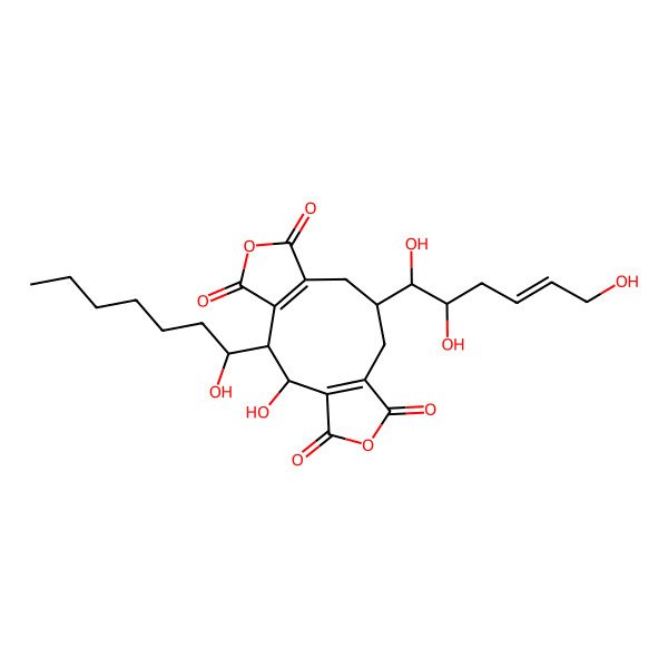 2D Structure of 2-Hydroxy-3-(1-hydroxyheptyl)-10-(1,2,6-trihydroxyhex-4-enyl)-6,14-dioxatricyclo[10.3.0.04,8]pentadeca-1(12),4(8)-diene-5,7,13,15-tetrone
