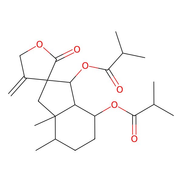 2D Structure of [7,7a-dimethyl-4'-methylidene-3-(2-methylpropanoyloxy)-2'-oxospiro[3,3a,4,5,6,7-hexahydro-1H-indene-2,3'-oxolane]-4-yl] 2-methylpropanoate
