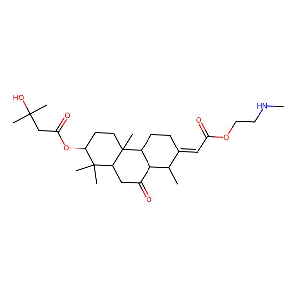 2D Structure of [1,1,4a,8-Tetramethyl-7-[2-[2-(methylamino)ethoxy]-2-oxoethylidene]-9-oxo-2,3,4,4b,5,6,8,8a,10,10a-decahydrophenanthren-2-yl] 3-hydroxy-3-methylbutanoate