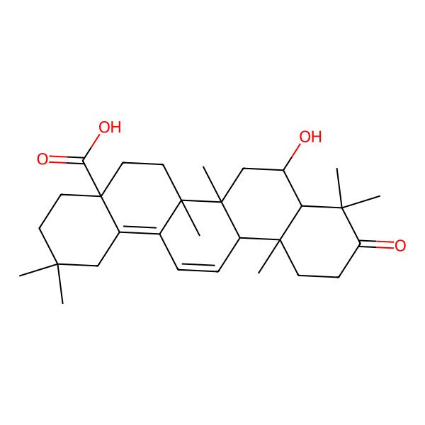 2D Structure of (4aS,6aR,6aS,6bR,8R,8aR,12aR)-8-hydroxy-2,2,6a,6b,9,9,12a-heptamethyl-10-oxo-3,4,5,6,6a,7,8,8a,11,12-decahydro-1H-picene-4a-carboxylic acid