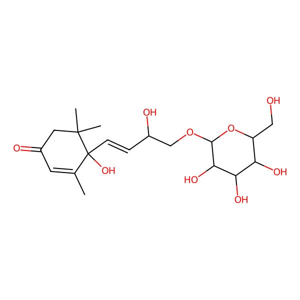 2D Structure of 4-Hydroxy-4-[3-hydroxy-4-[3,4,5-trihydroxy-6-(hydroxymethyl)oxan-2-yl]oxybut-1-enyl]-3,5,5-trimethylcyclohex-2-en-1-one
