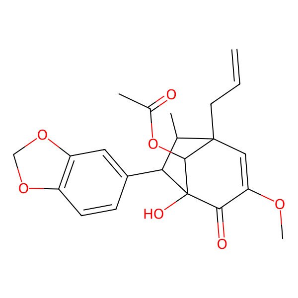 2D Structure of [6-(1,3-Benzodioxol-5-yl)-5-hydroxy-3-methoxy-7-methyl-4-oxo-1-prop-2-enyl-8-bicyclo[3.2.1]oct-2-enyl] acetate