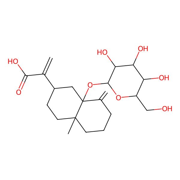 2D Structure of 2-[(2R,4aR,8aS)-4a-methyl-8-methylidene-8a-[(2S,3R,4S,5S,6R)-3,4,5-trihydroxy-6-(hydroxymethyl)oxan-2-yl]oxy-2,3,4,5,6,7-hexahydro-1H-naphthalen-2-yl]prop-2-enoic acid