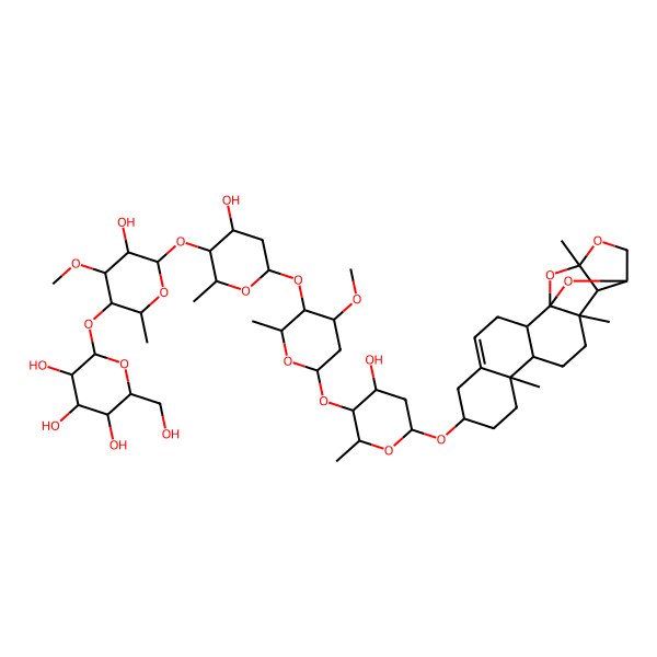2D Structure of 2-[5-hydroxy-6-[4-hydroxy-6-[6-[4-hydroxy-2-methyl-6-[[(1S,2R,7S,10R,11S,14R,15R,16R,19S)-10,14,16-trimethyl-17,20,21-trioxahexacyclo[14.4.1.01,14.02,11.05,10.015,19]henicos-4-en-7-yl]oxy]oxan-3-yl]oxy-4-methoxy-2-methyloxan-3-yl]oxy-2-methyloxan-3-yl]oxy-4-methoxy-2-methyloxan-3-yl]oxy-6-(hydroxymethyl)oxane-3,4,5-triol