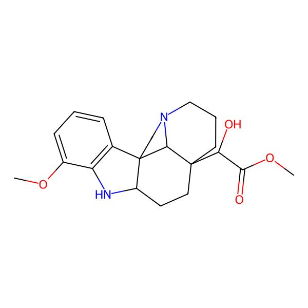 2D Structure of methyl (2R)-2-hydroxy-2-[(1R,9R,12S,19S)-6-methoxy-8,16-diazapentacyclo[10.6.1.01,9.02,7.016,19]nonadeca-2(7),3,5-trien-12-yl]acetate