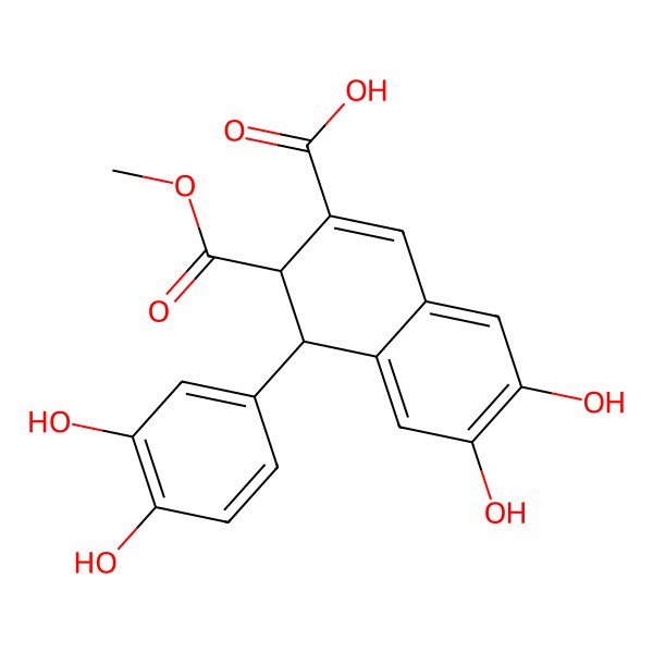 2D Structure of (3S,4S)-4-(3,4-dihydroxyphenyl)-6,7-dihydroxy-3-methoxycarbonyl-3,4-dihydronaphthalene-2-carboxylic acid