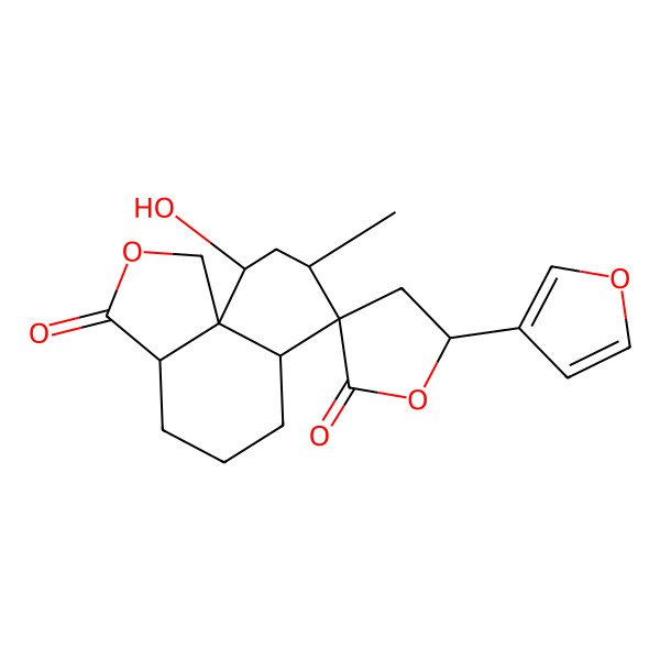 2D Structure of (3aR,5'S,6aS,7R,8R,10S,10aR)-5'-(furan-3-yl)-10-hydroxy-8-methylspiro[3a,4,5,6,6a,8,9,10-octahydro-1H-benzo[d][2]benzofuran-7,3'-oxolane]-2',3-dione