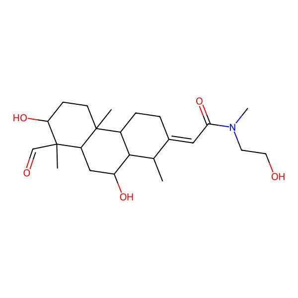 2D Structure of 2-(8-formyl-7,10-dihydroxy-1,4b,8-trimethyl-3,4,4a,5,6,7,8a,9,10,10a-decahydro-1H-phenanthren-2-ylidene)-N-(2-hydroxyethyl)-N-methylacetamide 2D Structure of 2-(8-formyl-7,10-dihydroxy-1,4b,8-trimethyl-3,4,4a,5,6,7,8a,9,10,10a-decahydro-1H-phenanthren-2-ylidene)-N-(2-hydroxyethyl)-N-methylacetamide