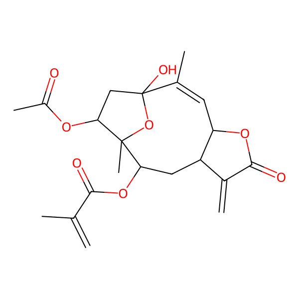 2D Structure of [(1S,2E,4R,8R,10S,11S,12R)-12-acetyloxy-1-hydroxy-2,11-dimethyl-7-methylidene-6-oxo-5,14-dioxatricyclo[9.2.1.04,8]tetradec-2-en-10-yl] 2-methylprop-2-enoate