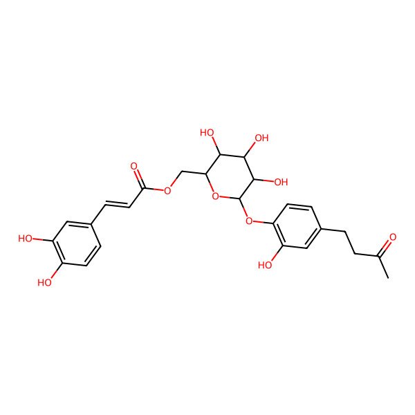 2D Structure of [(2R,3S,4S,5R,6S)-3,4,5-trihydroxy-6-[2-hydroxy-4-(3-oxobutyl)phenoxy]oxan-2-yl]methyl (Z)-3-(3,4-dihydroxyphenyl)prop-2-enoate