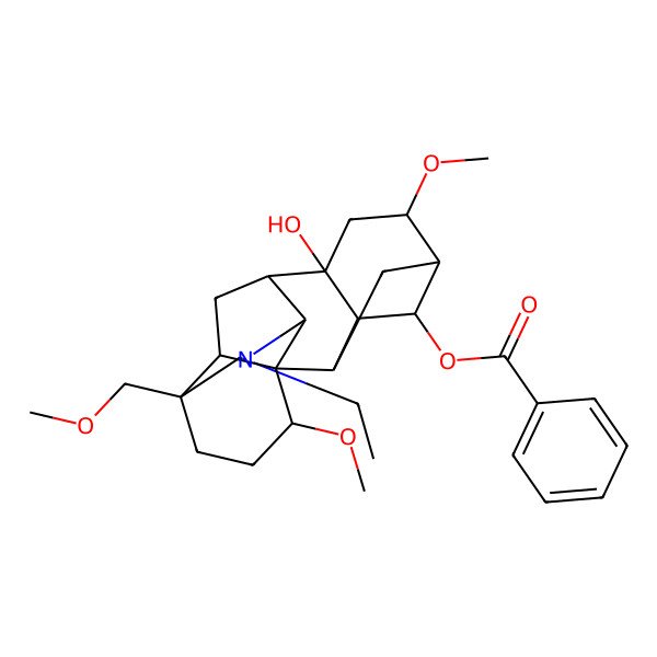 2D Structure of [(1S,2R,3R,4S,5R,6S,8S,9S,10R,13S,16S,17R)-11-ethyl-8-hydroxy-6,16-dimethoxy-13-(methoxymethyl)-11-azahexacyclo[7.7.2.12,5.01,10.03,8.013,17]nonadecan-4-yl] benzoate