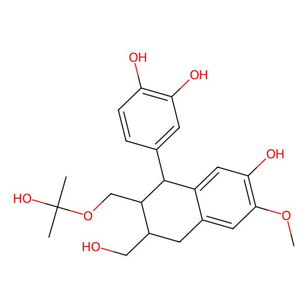 2D Structure of 4-[7-Hydroxy-3-(hydroxymethyl)-2-(2-hydroxypropan-2-yloxymethyl)-6-methoxy-1,2,3,4-tetrahydronaphthalen-1-yl]benzene-1,2-diol