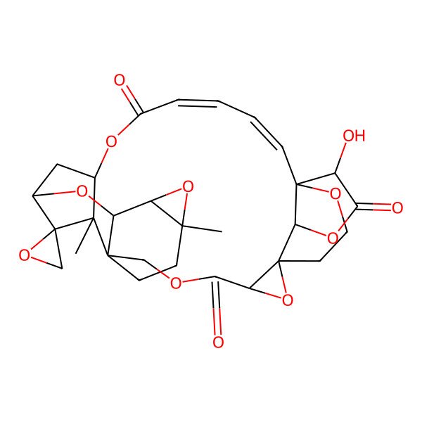 2D Structure of (1R,3R,7R,10R,12S,13S,15R,16R,17S,18R,21Z,23E,25R,26R,29R)-26-hydroxy-10,17-dimethylspiro[2,5,11,14,19,28,32-heptaoxaoctacyclo[23.4.3.115,18.01,3.07,13.07,17.010,12.025,29]tritriaconta-21,23-diene-16,2'-oxirane]-4,20,27-trione