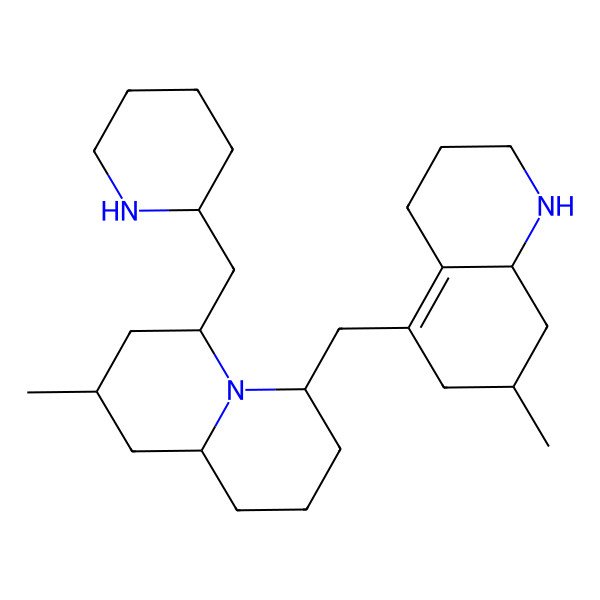 2D Structure of (7R,8aR)-5-[[(4R,6S,8R,9aR)-8-methyl-6-[[(2R)-piperidin-2-yl]methyl]-2,3,4,6,7,8,9,9a-octahydro-1H-quinolizin-4-yl]methyl]-7-methyl-1,2,3,4,6,7,8,8a-octahydroquinoline