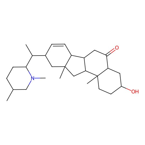 2D Structure of (3S,4aS,6aR,6bS,9S,10aR,11aS,11bR)-9-[(1S)-1-(1,5-dimethylpiperidin-2-yl)ethyl]-3-hydroxy-10a,11b-dimethyl-1,2,3,4,4a,6,6a,6b,9,10,11,11a-dodecahydrobenzo[a]fluoren-5-one