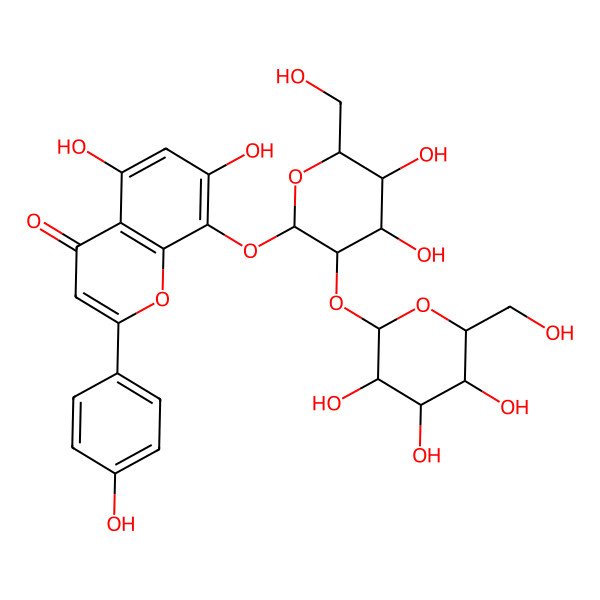 2D Structure of 8-[4,5-Dihydroxy-6-(hydroxymethyl)-3-[3,4,5-trihydroxy-6-(hydroxymethyl)oxan-2-yl]oxyoxan-2-yl]oxy-5,7-dihydroxy-2-(4-hydroxyphenyl)chromen-4-one