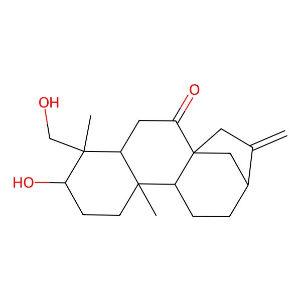 2D Structure of (1R,4S,5R,6R,9R,10S,13R)-6-hydroxy-5-(hydroxymethyl)-5,9-dimethyl-14-methylidenetetracyclo[11.2.1.01,10.04,9]hexadecan-2-one
