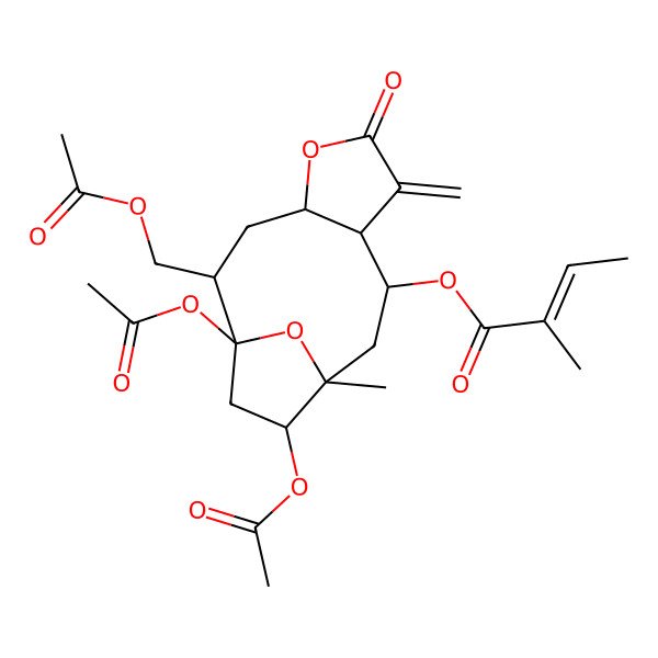 2D Structure of [(1R,2R,4R,8S,9R,11S,12S)-1,12-diacetyloxy-2-(acetyloxymethyl)-11-methyl-7-methylidene-6-oxo-5,14-dioxatricyclo[9.2.1.04,8]tetradecan-9-yl] (Z)-2-methylbut-2-enoate