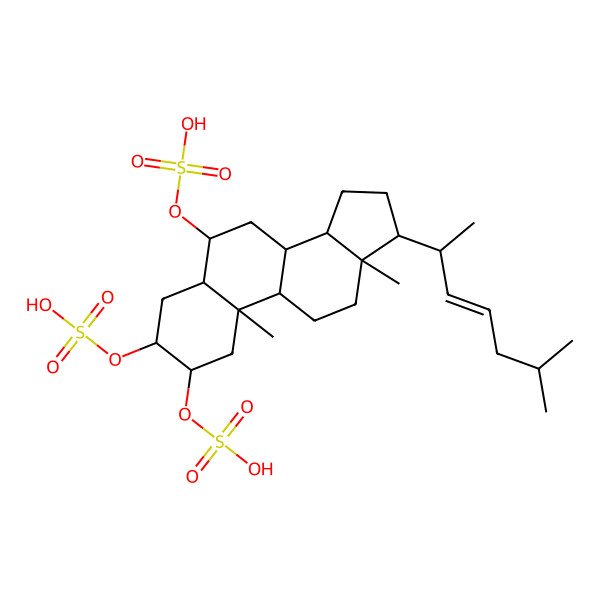 2D Structure of [10,13-dimethyl-17-(6-methylhept-3-en-2-yl)-2,3-disulfooxy-2,3,4,5,6,7,8,9,11,12,14,15,16,17-tetradecahydro-1H-cyclopenta[a]phenanthren-6-yl] hydrogen sulfate