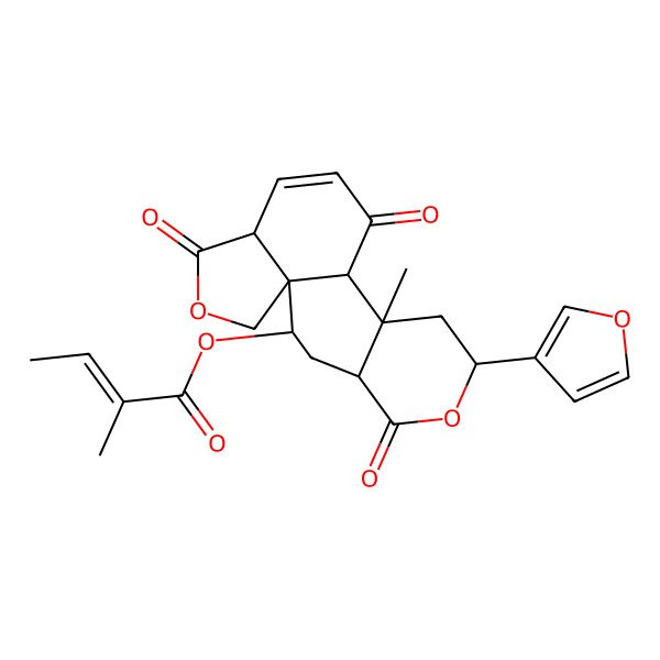 2D Structure of [7-(Furan-3-yl)-9-methyl-5,11,15-trioxo-6,16-dioxatetracyclo[8.7.0.01,14.04,9]heptadec-12-en-2-yl] 2-methylbut-2-enoate