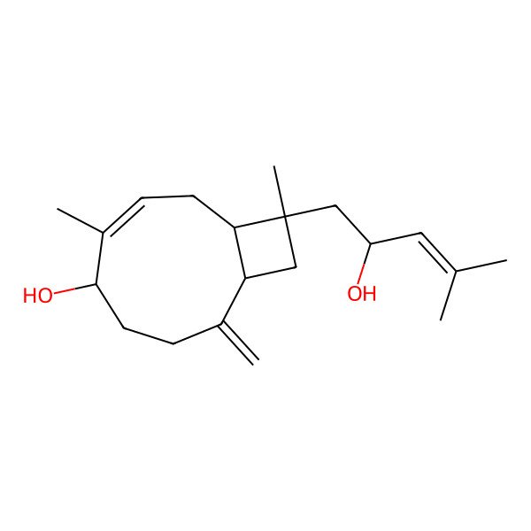 2D Structure of (1R,3Z,5R,9S,11S)-11-[(2R)-2-hydroxy-4-methylpent-3-enyl]-4,11-dimethyl-8-methylidenebicyclo[7.2.0]undec-3-en-5-ol