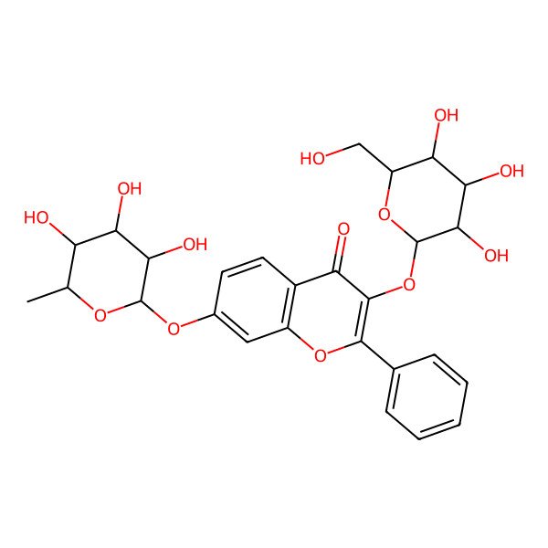 2D Structure of 2-Phenyl-3-[3,4,5-trihydroxy-6-(hydroxymethyl)oxan-2-yl]oxy-7-(3,4,5-trihydroxy-6-methyloxan-2-yl)oxychromen-4-one