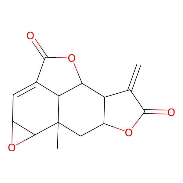 2D Structure of (1R,2S,4R,9R,10S,14S,16R)-1-methyl-11-methylidene-3,8,13-trioxapentacyclo[7.6.1.02,4.06,16.010,14]hexadec-5-ene-7,12-dione