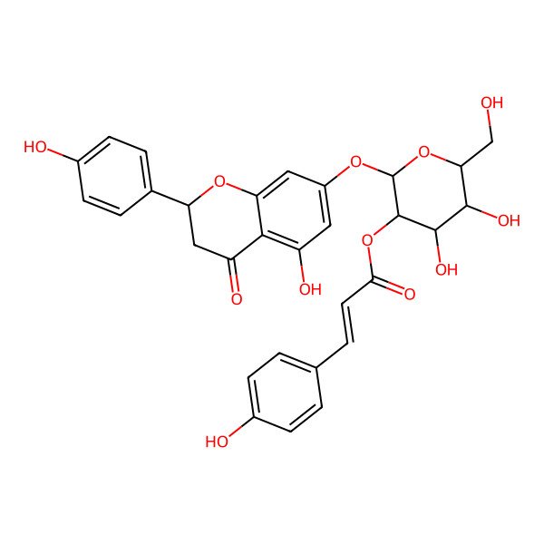 2D Structure of [(2S,3R,4S,5S,6R)-4,5-dihydroxy-2-[[(2R)-5-hydroxy-2-(4-hydroxyphenyl)-4-oxo-2,3-dihydrochromen-7-yl]oxy]-6-(hydroxymethyl)oxan-3-yl] (E)-3-(4-hydroxyphenyl)prop-2-enoate