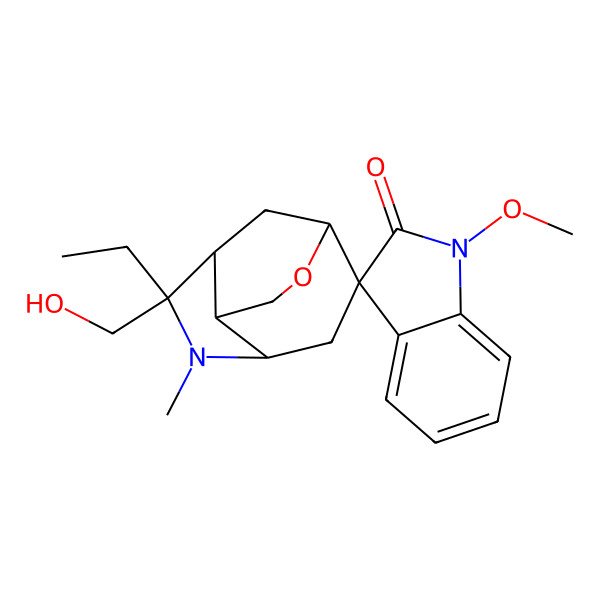 2D Structure of (1R,2S,4S,6R,7R,8S)-6-ethyl-6-(hydroxymethyl)-1'-methoxy-5-methylspiro[10-oxa-5-azatricyclo[5.3.1.04,8]undecane-2,3'-indole]-2'-one
