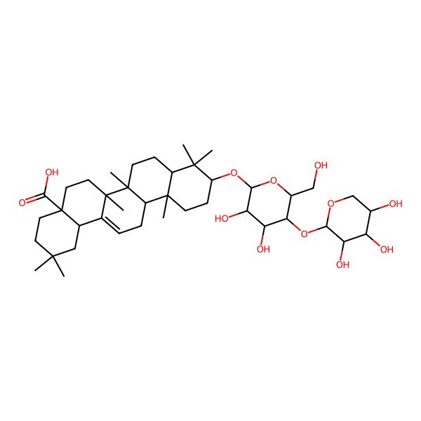 2D Structure of (4aS,6aS,6aS,6bR,8aS,10S,12aR,14bS)-10-[(2R,3R,4R,5S,6R)-3,4-dihydroxy-6-(hydroxymethyl)-5-[(2S,3R,4S,5S)-3,4,5-trihydroxyoxan-2-yl]oxyoxan-2-yl]oxy-2,2,6a,6b,9,9,12a-heptamethyl-1,3,4,5,6,6a,7,8,8a,10,11,12,13,14b-tetradecahydropicene-4a-carboxylic acid