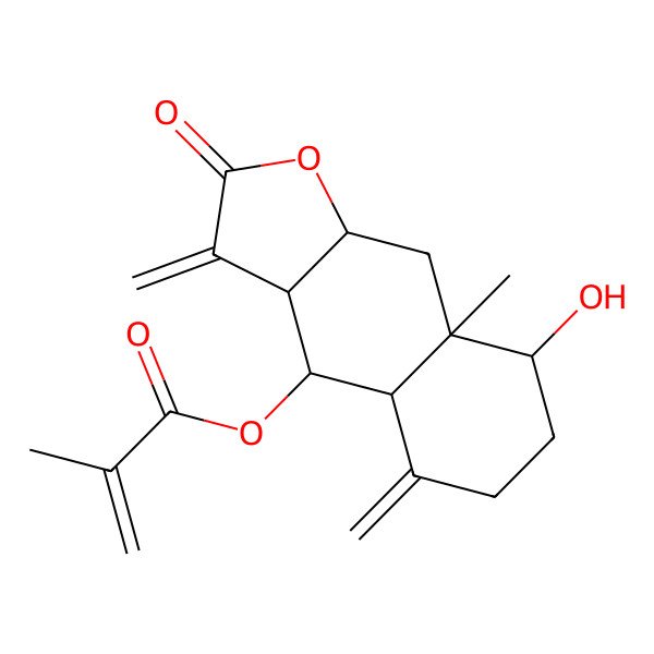 2D Structure of [(3aR,4R,4aS,8R,8aR,9aS)-8-hydroxy-8a-methyl-3,5-dimethylidene-2-oxo-3a,4,4a,6,7,8,9,9a-octahydrobenzo[f][1]benzofuran-4-yl] 2-methylprop-2-enoate