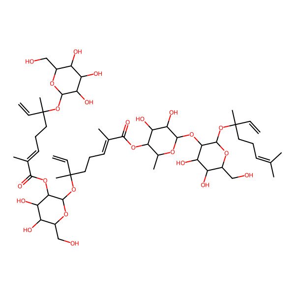 2D Structure of [(2S,3R,4S,5R,6S)-6-[(2S,3R,4S,5S,6R)-2-[(3R)-3,7-dimethylocta-1,6-dien-3-yl]oxy-4,5-dihydroxy-6-(hydroxymethyl)oxan-3-yl]oxy-4,5-dihydroxy-2-methyloxan-3-yl] (2E,6R)-6-[(2S,3R,4S,5S,6R)-3-[(2E,6R)-2,6-dimethyl-6-[(2S,3R,4S,5S,6R)-3,4,5-trihydroxy-6-(hydroxymethyl)oxan-2-yl]oxyocta-2,7-dienoyl]oxy-4,5-dihydroxy-6-(hydroxymethyl)oxan-2-yl]oxy-2,6-dimethylocta-2,7-dienoate