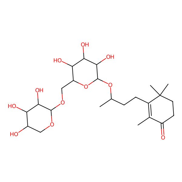 2D Structure of 2,4,4-trimethyl-3-[(3R)-3-[(2R,3R,4S,5R,6R)-3,4,5-trihydroxy-6-[[(2R,3R,4R,5R)-3,4,5-trihydroxyoxan-2-yl]oxymethyl]oxan-2-yl]oxybutyl]cyclohex-2-en-1-one